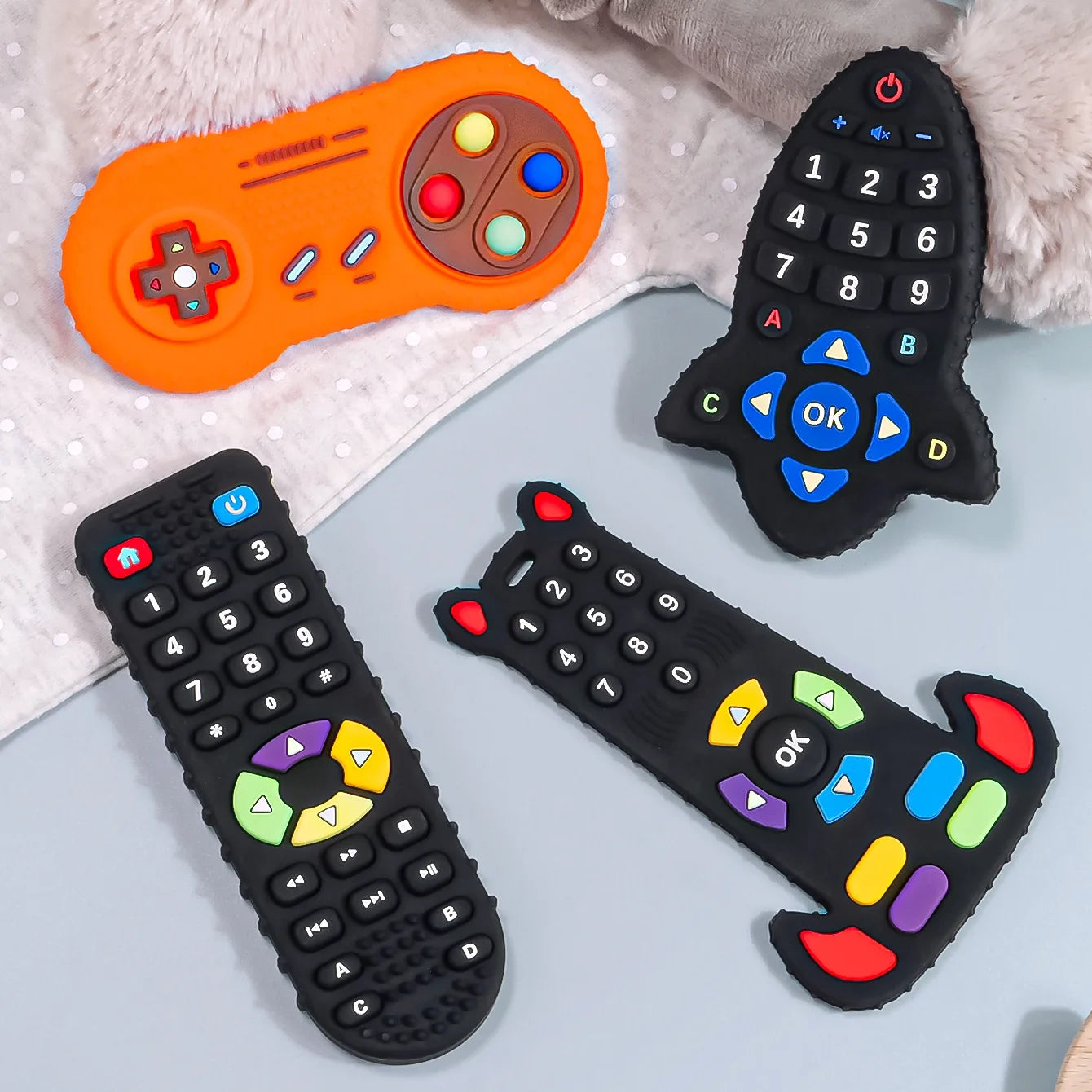 1PC Silicone Baby Teether TV Remote Control Shape Teether Rodent Gum Pain Relief Teething Toy Kids Sensory Educational Toy