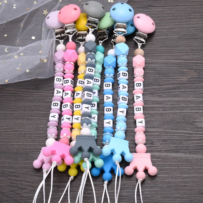 Personalized Name Baby Pacifier Clips Handmade Silicone Pacifier Chains Toddler Teether Teething Chain Nipple Clip Chew Toys