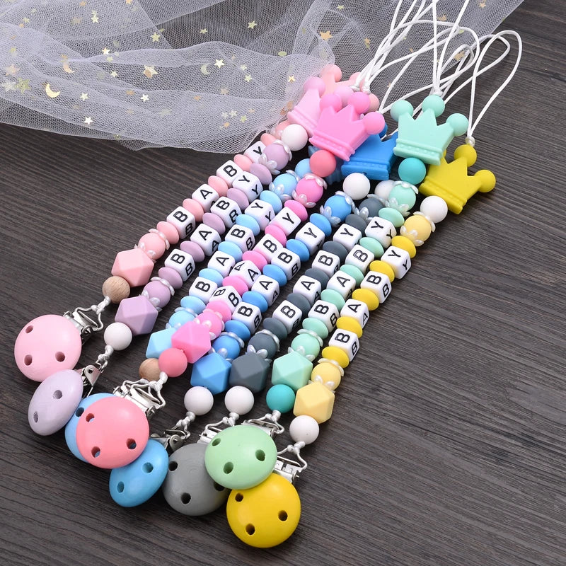 Personalized Name Baby Pacifier Clips Handmade Silicone Pacifier Chains Toddler Teether Teething Chain Nipple Clip Chew Toys