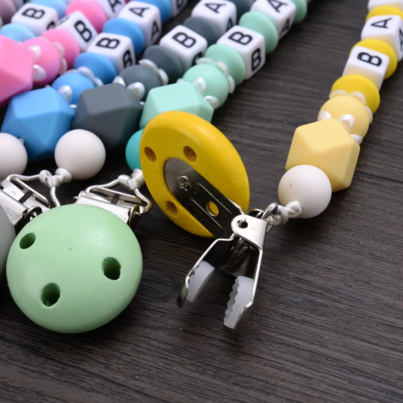 Personalized Name Baby Pacifier Clips Handmade Silicone Pacifier Chains Toddler Teether Teething Chain Nipple Clip Chew Toys