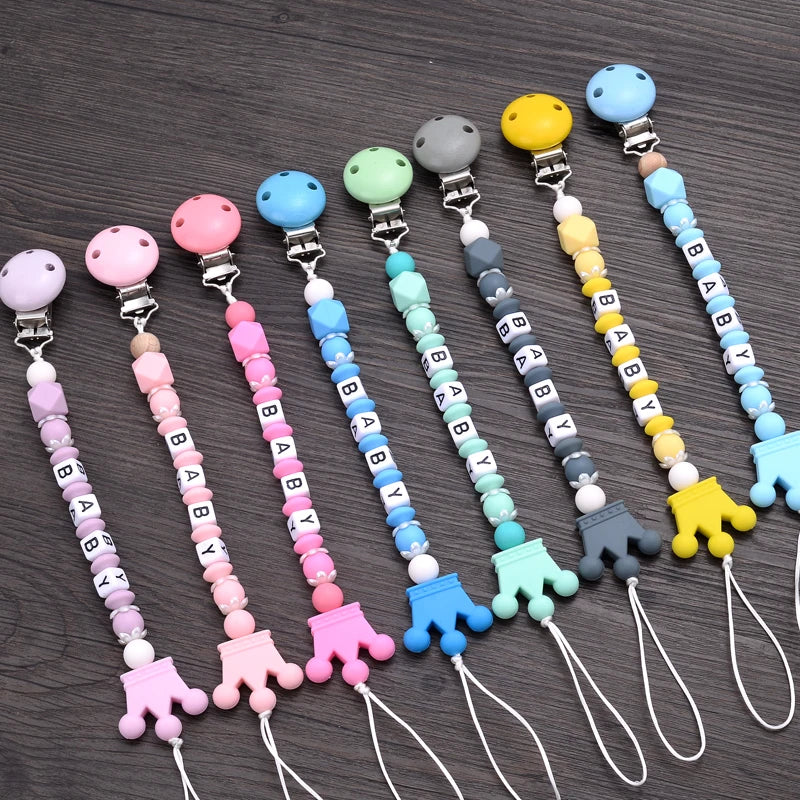 Personalized Name Baby Pacifier Clips Handmade Silicone Pacifier Chains Toddler Teether Teething Chain Nipple Clip Chew Toys